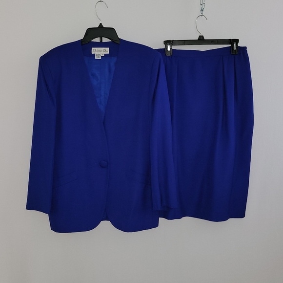 COPY - Christian Dior Size 14 100% Rayon 1 Button Skirt Suit - Great! - Picture 3 of 13
